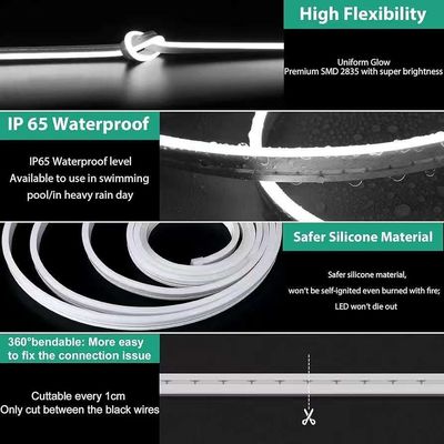 Białe światła LED 16,4ft/5m Neon Light Strip 12V Flex Waterproof Neon LED Strip Silicone LED Neon Rope Light For Kitchen Bedroom Indoor Outdoor Decoration Power Adapter Nie włączony