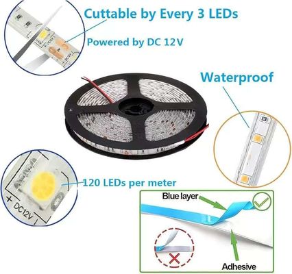 Elastyczne lampy LED 600 jednostek LED Lampy LED wodoodporne 12 Volt Lampy LED Lampy Paczka 16,4 stóp / 5m na wakacje Dom impreza Dekoracja wnętrza na zewnątrz wodoodporne Białe 1 paczka
