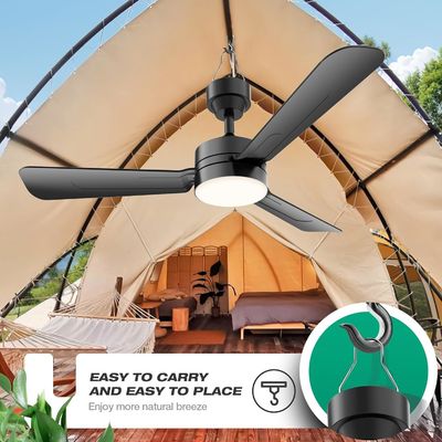 Fenty sufitowe z lampami,36&quot; LED Fan Light Hanging with Hook,Hook Type Ceiling Fan,Plug in Ceiling Fan Light,40W,3000-6500k,Remote Control,Portable Fan for Camping Bed,Patios,(Czarny)N DFFFFFN`