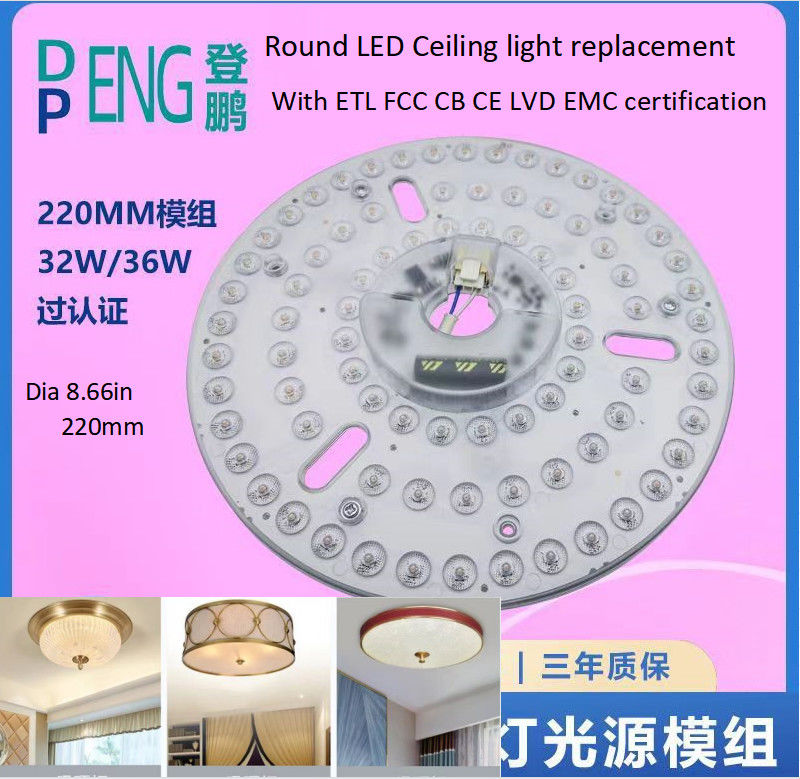 8.66" 220mm zmniejszalne okrągłe światło LED do sufitu, wymiana modułu sufitowego LED 120v, certyfikat FCC,ETL,CB,CE,LVD,EMC